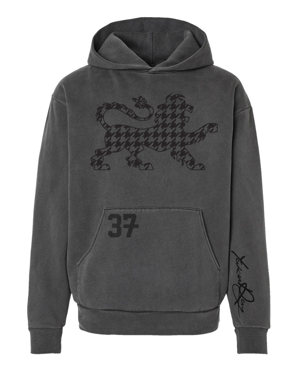 YakuRay Black Chalk Hoodie Houndstooth Fabric Embellished Lion